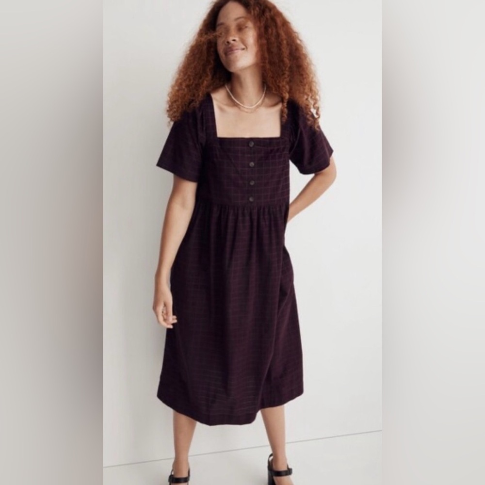 Madewell Deep Plum Square-Neck Midi Dress